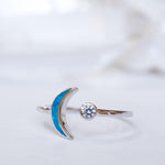 Half Moon & Star Blue Opal Ring ~Sterling Silver 925~ SMR048 - Maresia Jewelry