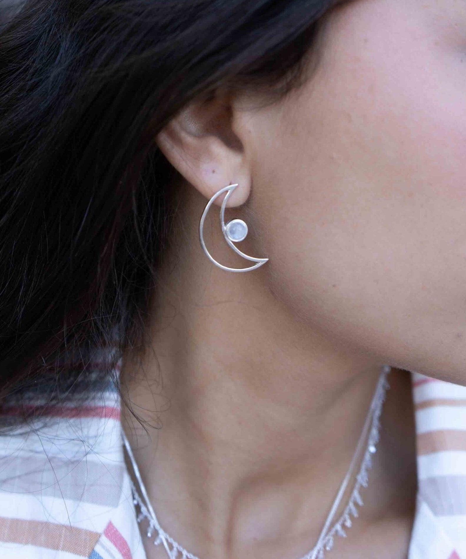 Half Moon Moonstone Earrings ~ Sterling Silver 925  ~ Gemstone ~ Post ~ Stud ~Handmade ~ Jewelry ~ Gift For Her ~ Maresia ME161