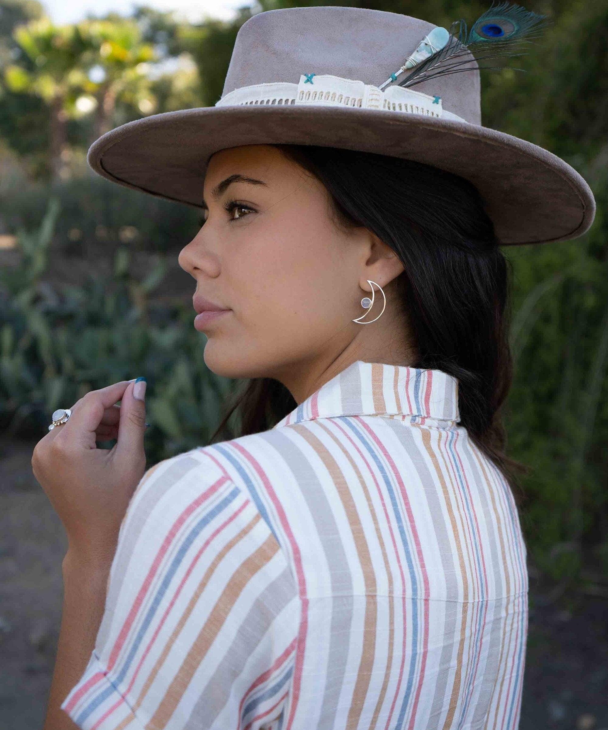 Half Moon Moonstone Earrings ~ Sterling Silver 925  ~ Gemstone ~ Post ~ Stud ~Handmade ~ Jewelry ~ Gift For Her ~ Maresia ME161