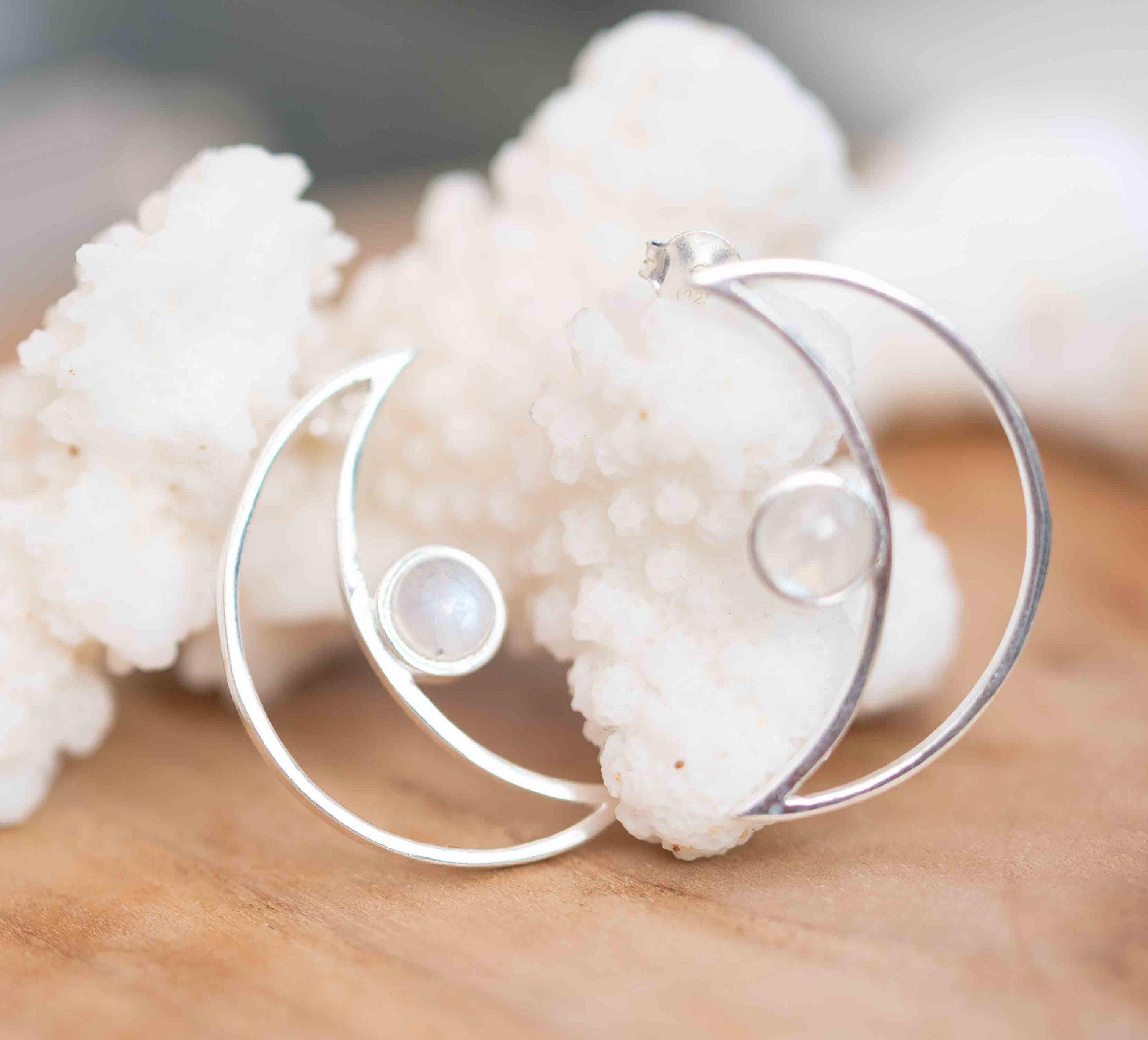 Half Moon Moonstone Earrings ~ Sterling Silver 925  ~ Gemstone ~ Post ~ Stud ~Handmade ~ Jewelry ~ Gift For Her ~ Maresia ME161