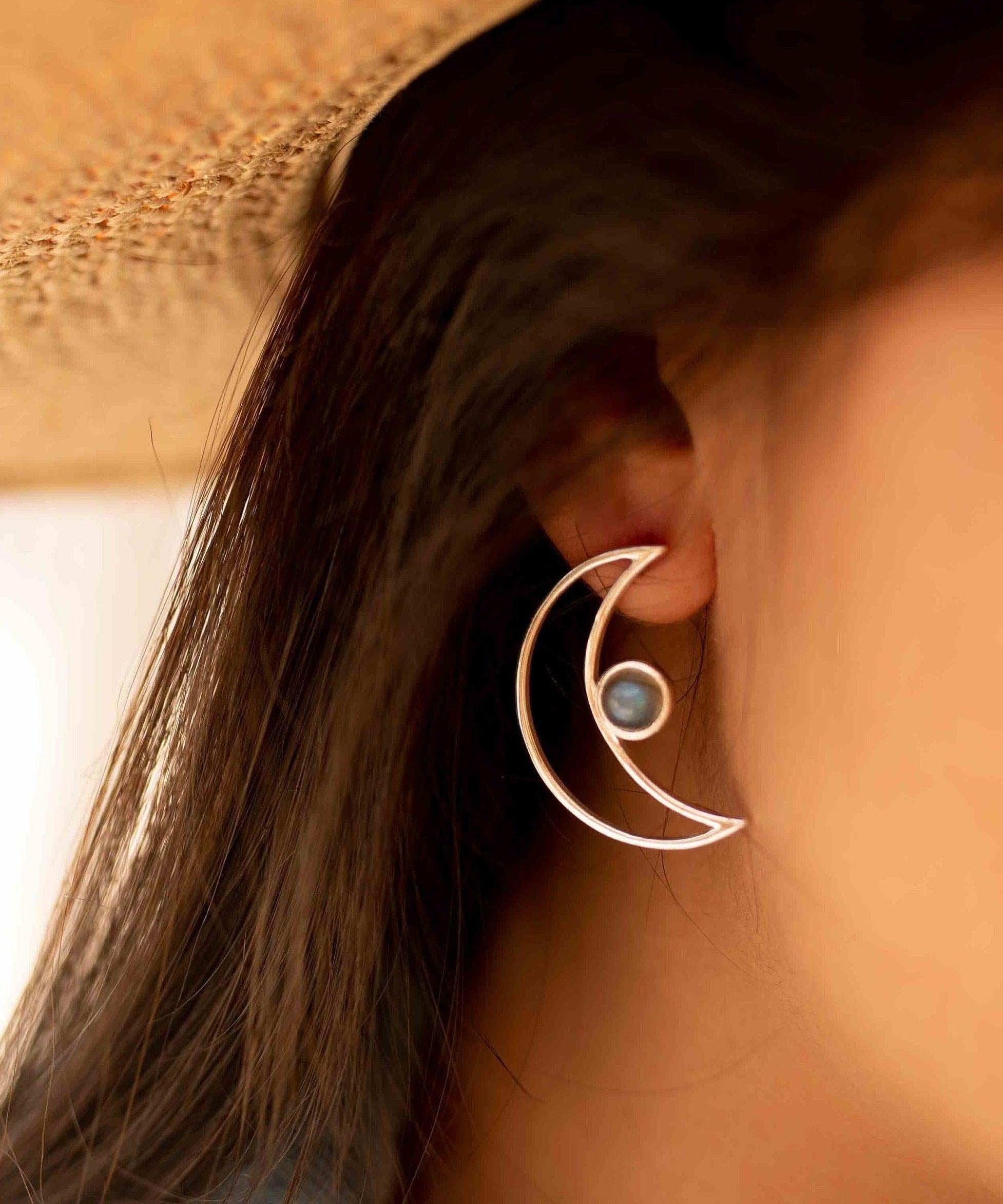 Half Moon Labradorite Earrings ~ Sterling Silver 925  ~ Gemstone ~ Post ~ Stud ~Handmade ~ Jewelry ~ Gift For Her ~ Maresia ME162