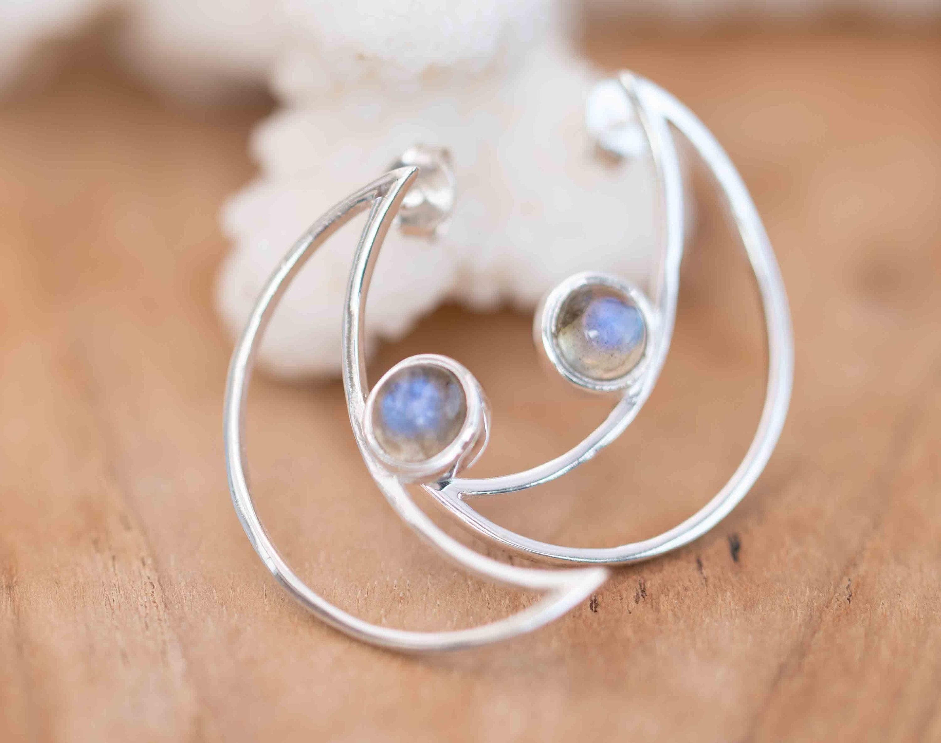 Half Moon Labradorite Earrings ~ Sterling Silver 925  ~ Gemstone ~ Post ~ Stud ~Handmade ~ Jewelry ~ Gift For Her ~ Maresia ME162
