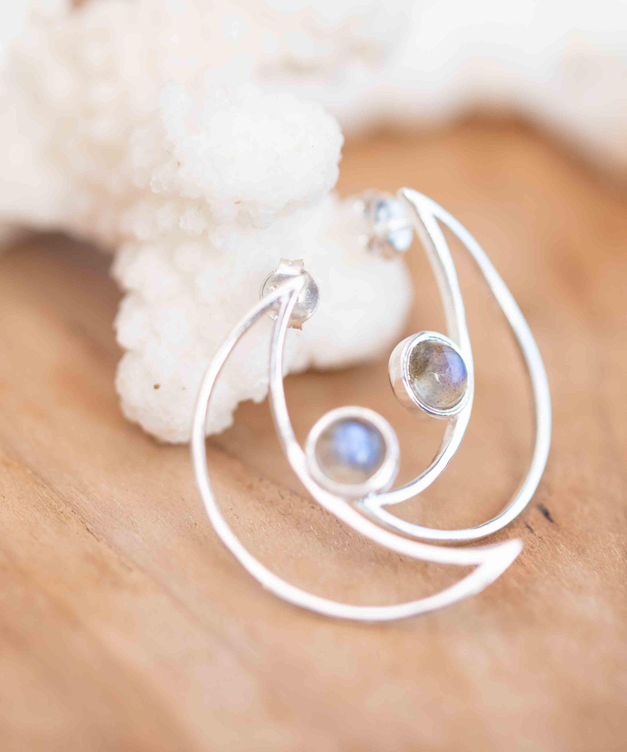 Half Moon Labradorite Earrings ~ Sterling Silver 925  ~ Gemstone ~ Post ~ Stud ~Handmade ~ Jewelry ~ Gift For Her ~ Maresia ME162
