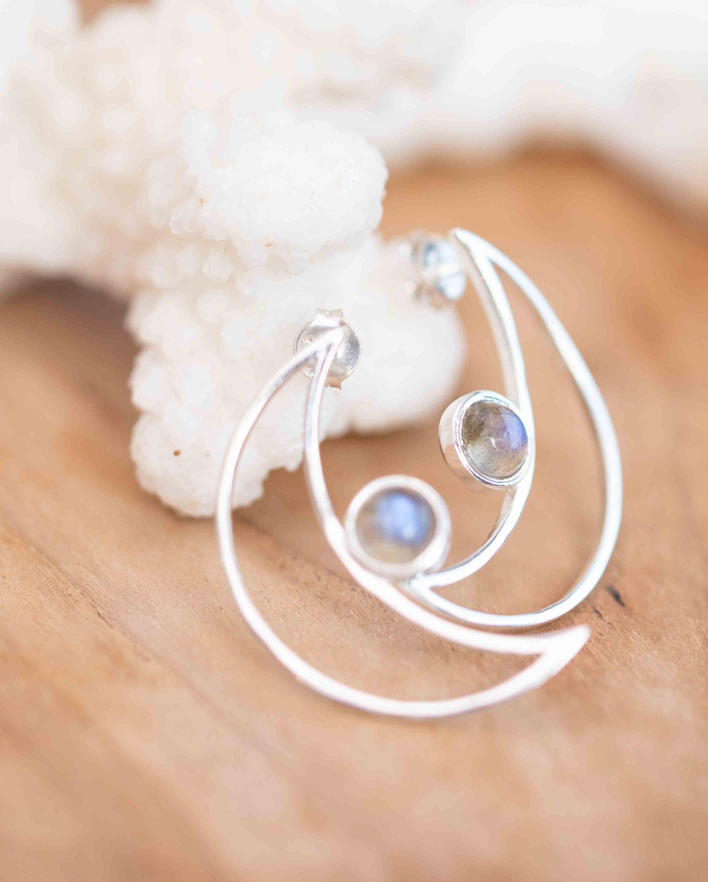 Half Moon Labradorite Earrings ~ Sterling Silver 925  ~ Gemstone ~ Post ~ Stud ~Handmade ~ Jewelry ~ Gift For Her ~ Maresia ME162