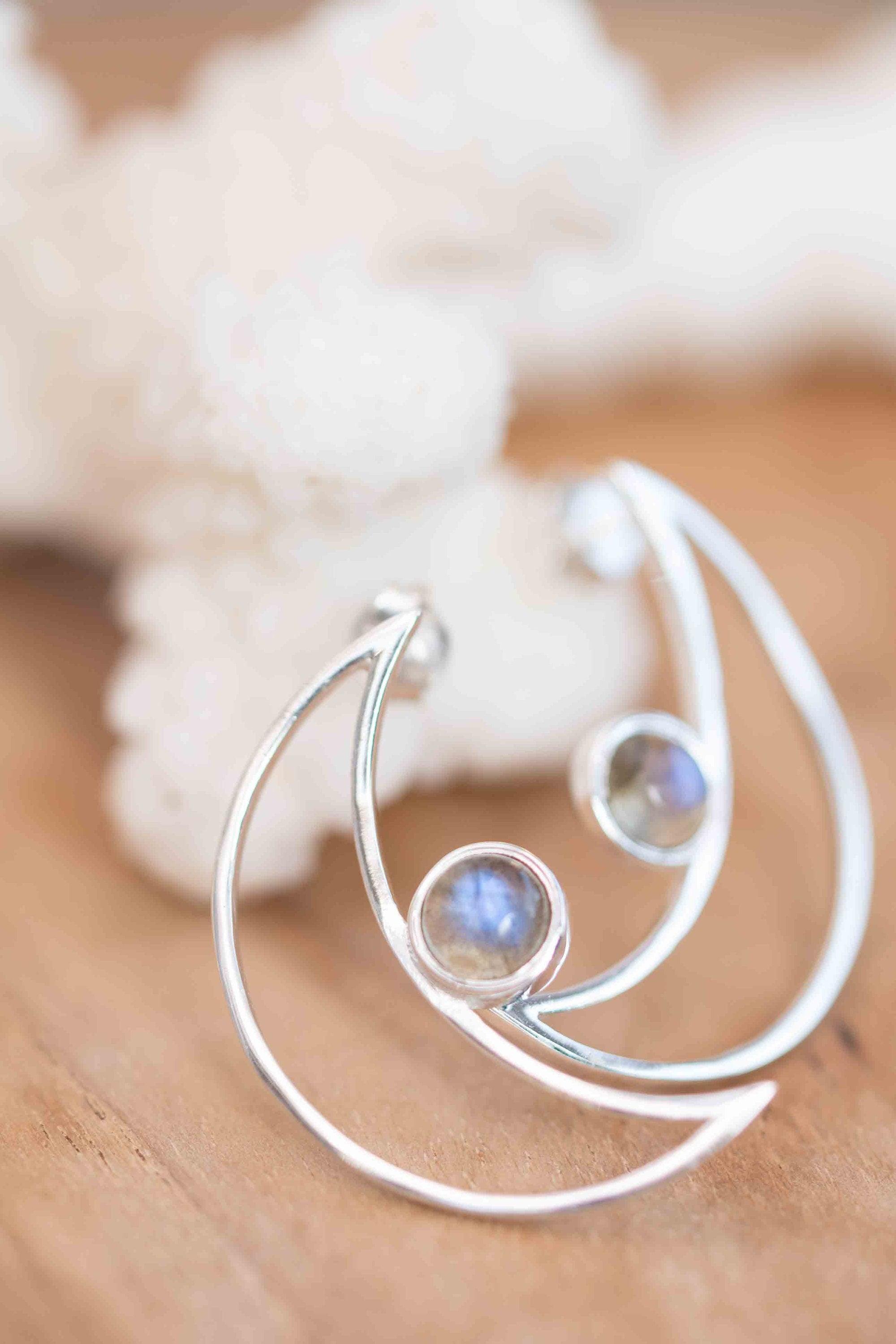 Half Moon Labradorite Earrings ~ Sterling Silver 925  ~ Gemstone ~ Post ~ Stud ~Handmade ~ Jewelry ~ Gift For Her ~ Maresia ME162