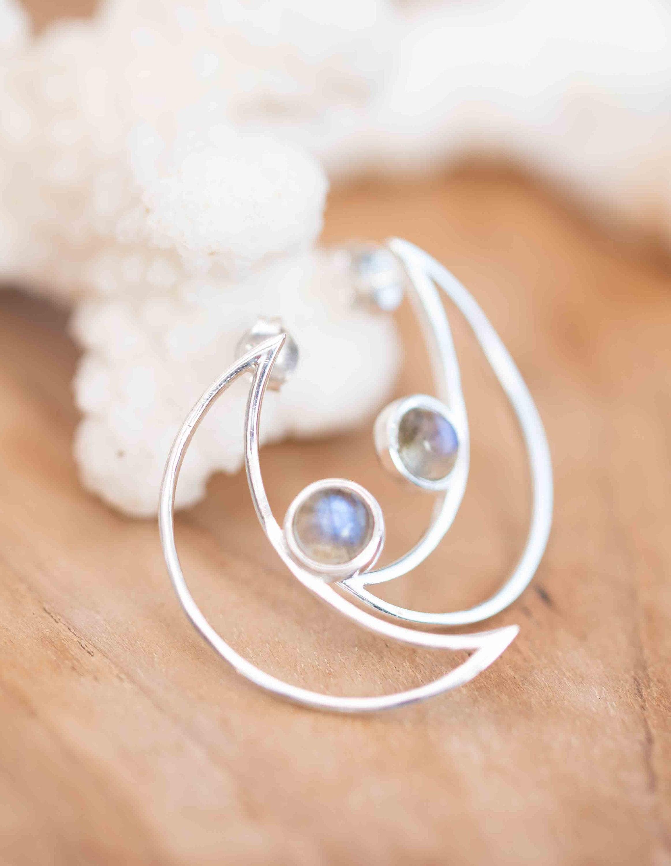 Half Moon Labradorite Earrings ~ Sterling Silver 925  ~ Gemstone ~ Post ~ Stud ~Handmade ~ Jewelry ~ Gift For Her ~ Maresia ME162
