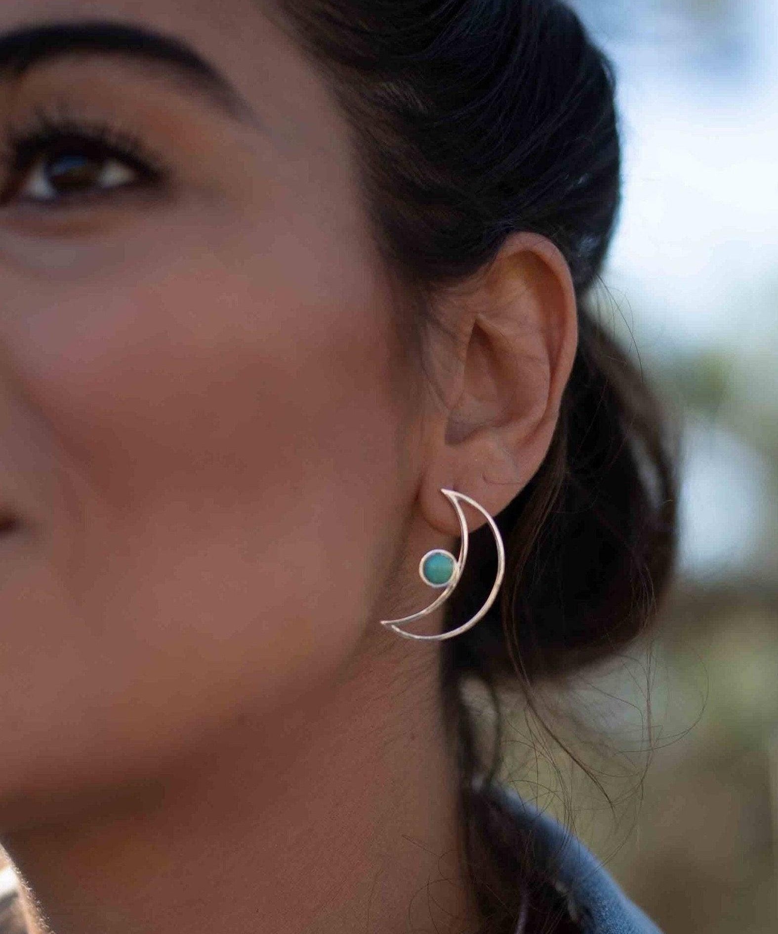 Half Moon Turquoise Earrings ~ Gemstone ~ Post ~ Stud ~ Sterling Silver 925 ~ Jewelry ~ Blue ~ Handmade~ ME160