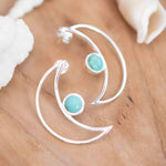 Half Moon Turquoise Earrings ~ Gemstone ~ Post ~ Stud ~ Sterling Silver 925 ~ Jewelry ~ Blue ~ Handmade~ ME160