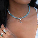 Half Moon Larimar necklace~ Sterling Silver 925 ~ Choker ~ Jewelry ~ Gift For Her ~ Minimalist~ Handmade~ Bead necklace