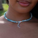 Half Moon Larimar necklace~ Sterling Silver 925 ~ Choker ~ Jewelry ~ Gift For Her ~ Minimalist~ Handmade~ Bead necklace
