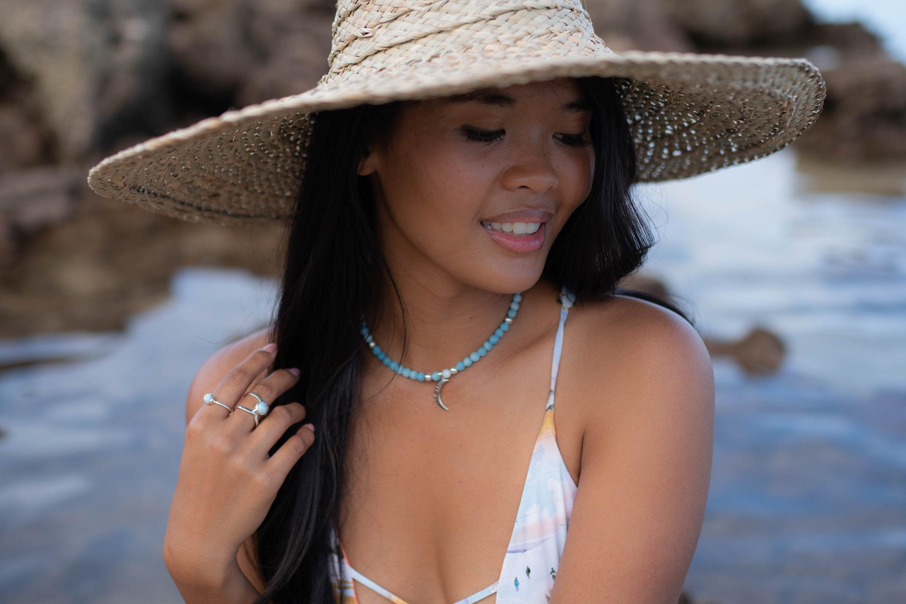 Half Moon Larimar necklace~ Sterling Silver 925 ~ Choker ~ Jewelry ~ Gift For Her ~ Minimalist~ Handmade~ Bead necklace