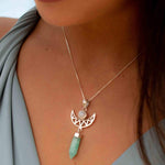 Moonstone & Amazonite  Pendant ~Half moon ~ Sterling Silver 925  ~ Delicate ~ Bohemian ~  Charm ~ MN078