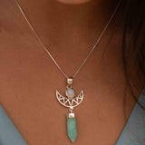 Moonstone & Amazonite  Pendant ~Half moon ~ Sterling Silver 925  ~ Delicate ~ Bohemian ~  Charm ~ MN078