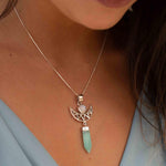Moonstone & Amazonite  Pendant ~Half moon ~ Sterling Silver 925  ~ Delicate ~ Bohemian ~  Charm ~ MN078