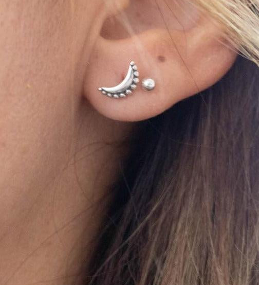 Half Moon Stud Earrings ~ Sterling Silver 925 ~ SME041 - Maresia Jewelry