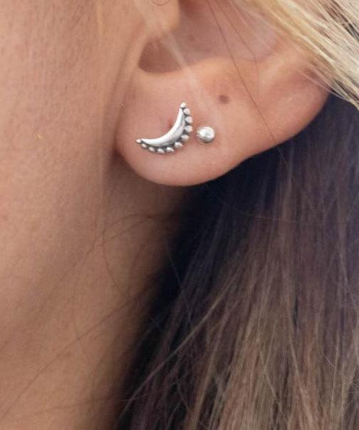 Half Moon Stud Earrings ~ Sterling Silver 925 ~ SME041 - Maresia Jewelry