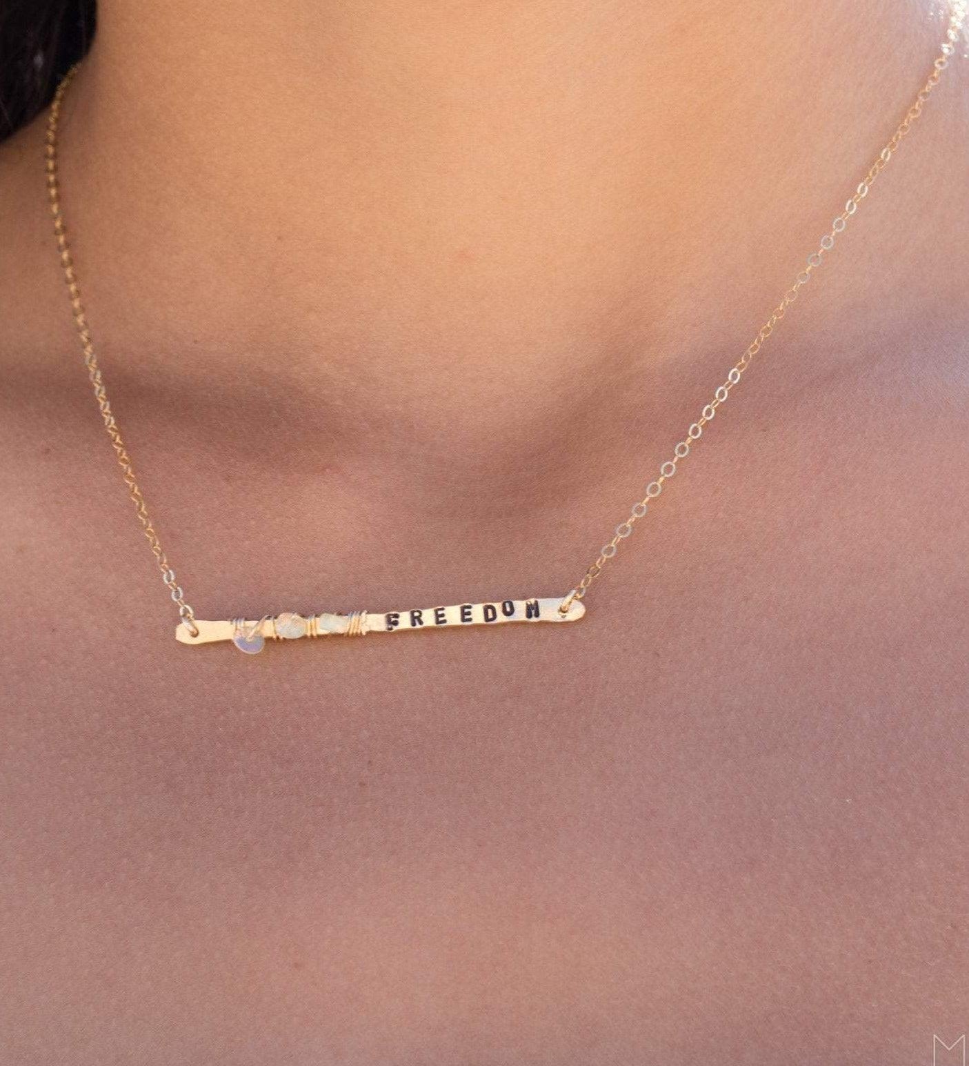 Hand Stamped Bar Necklace ~ Sterling Silver 925 & Gold Filled - Maresia Jewelry