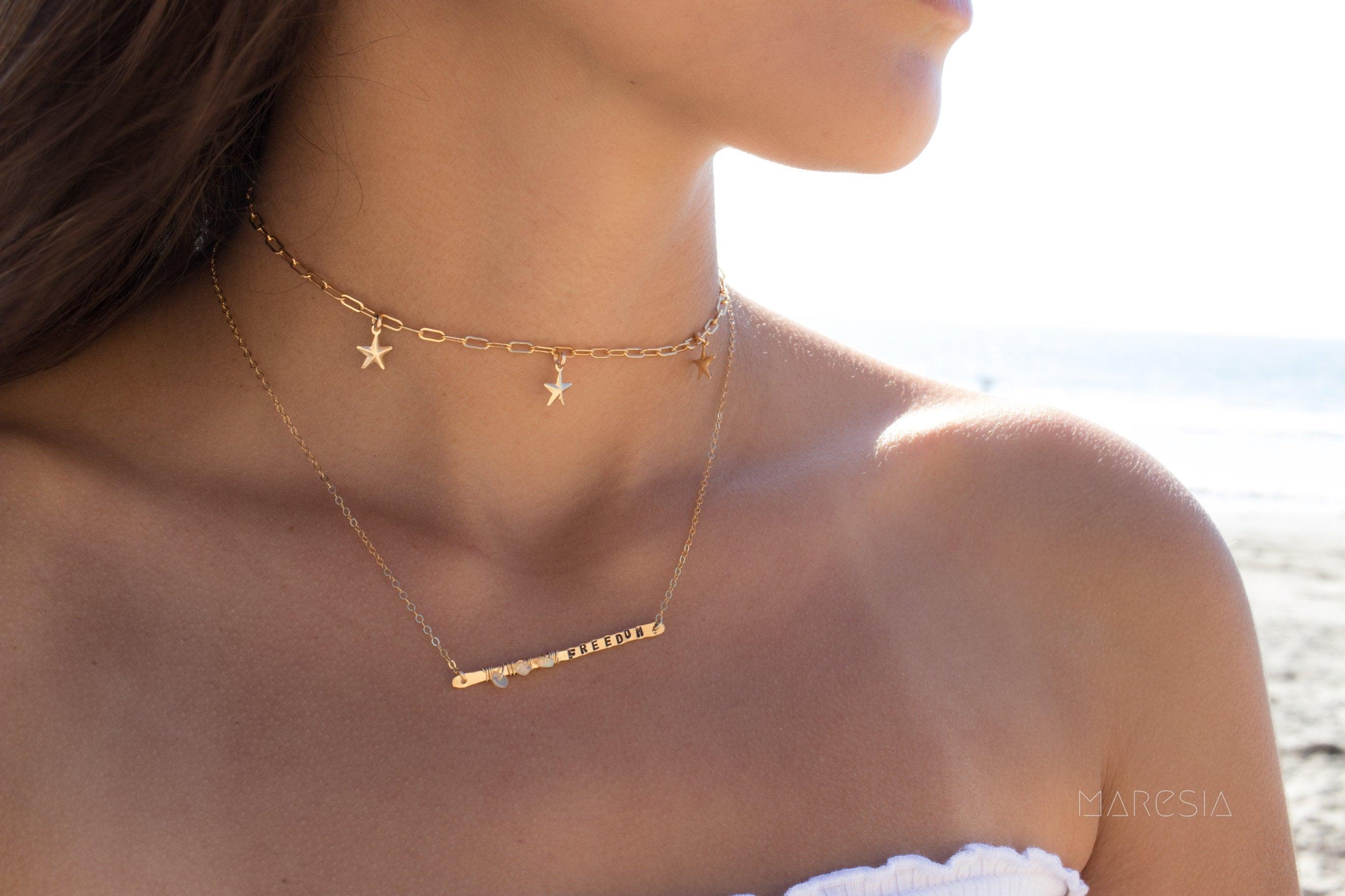 Hand Stamped Bar Necklace ~ Sterling Silver 925 & Gold Filled - Maresia Jewelry