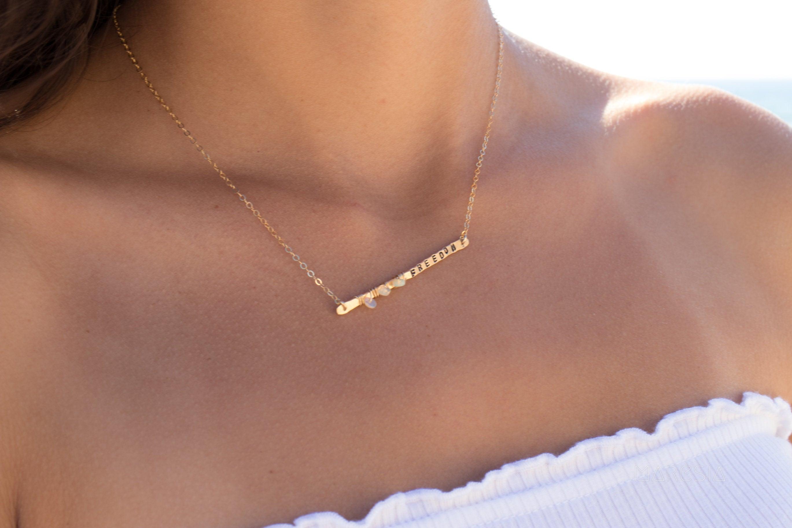 Hand Stamped Bar Necklace ~ Sterling Silver 925 & Gold Filled - Maresia Jewelry