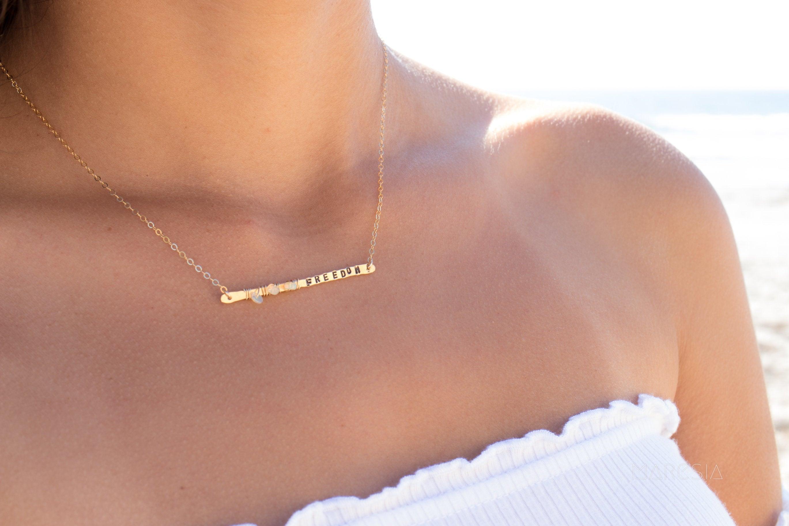Hand Stamped Bar Necklace ~ Sterling Silver 925 & Gold Filled - Maresia Jewelry