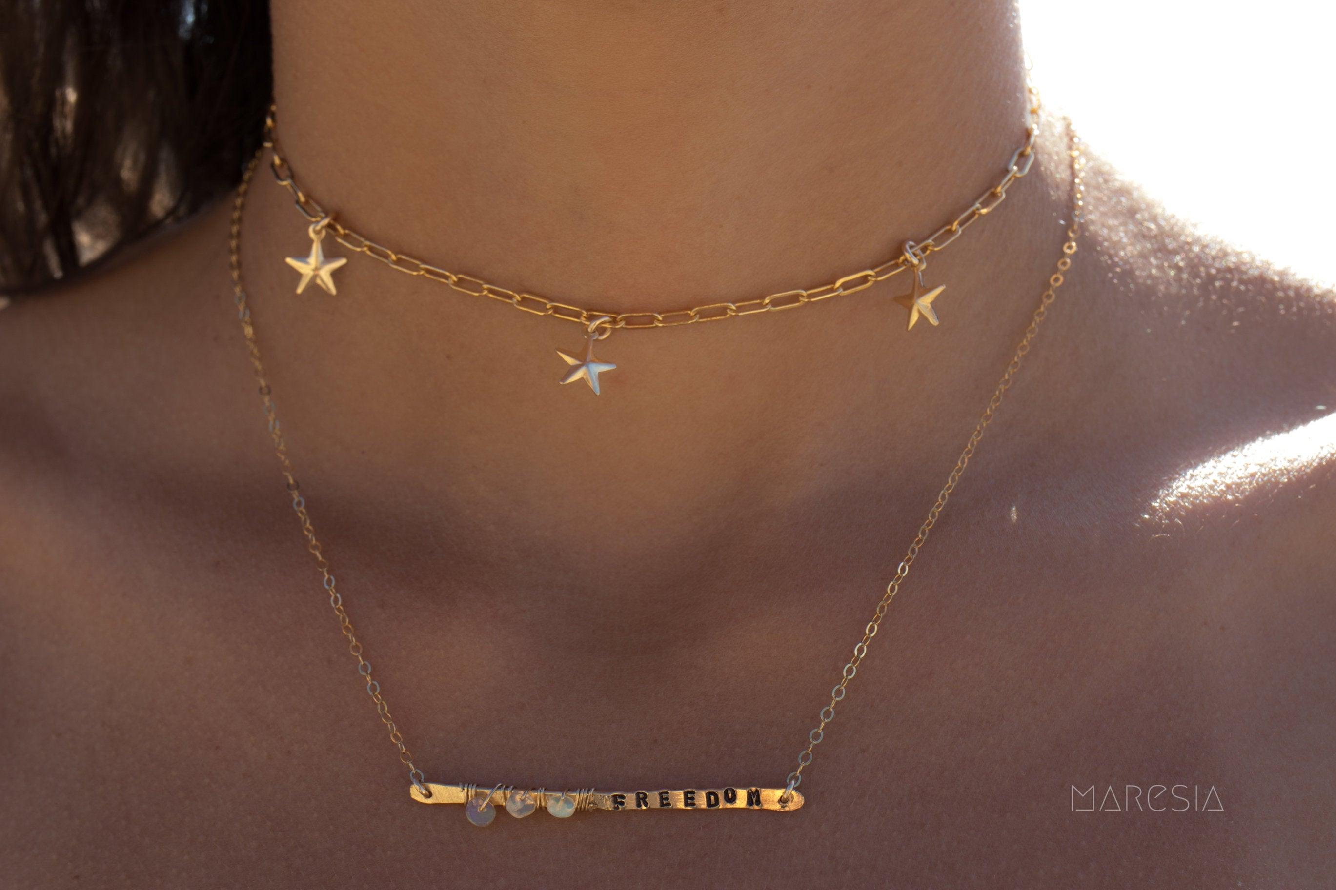 Hand Stamped Bar Necklace ~ Sterling Silver 925 & Gold Filled - Maresia Jewelry