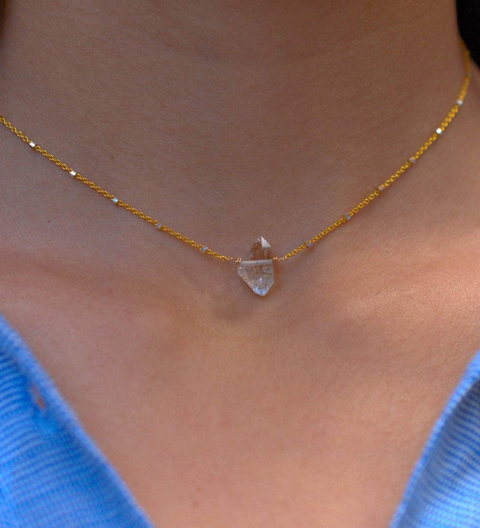 Herkimer Diamond necklace~ Gold Vermeil & Sterling Silver - Maresia Jewelry