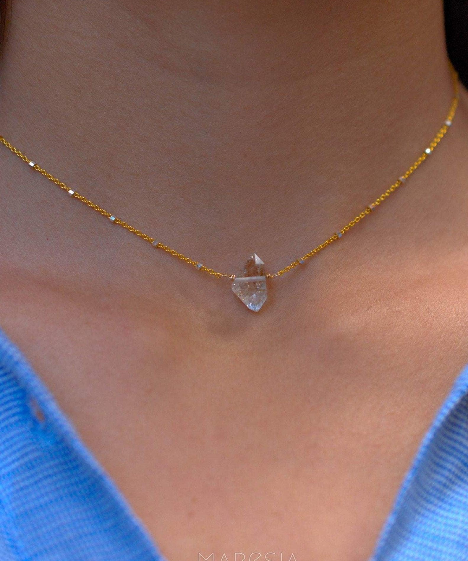 Herkimer Diamond necklace~ Gold Vermeil & Sterling Silver - Maresia Jewelry