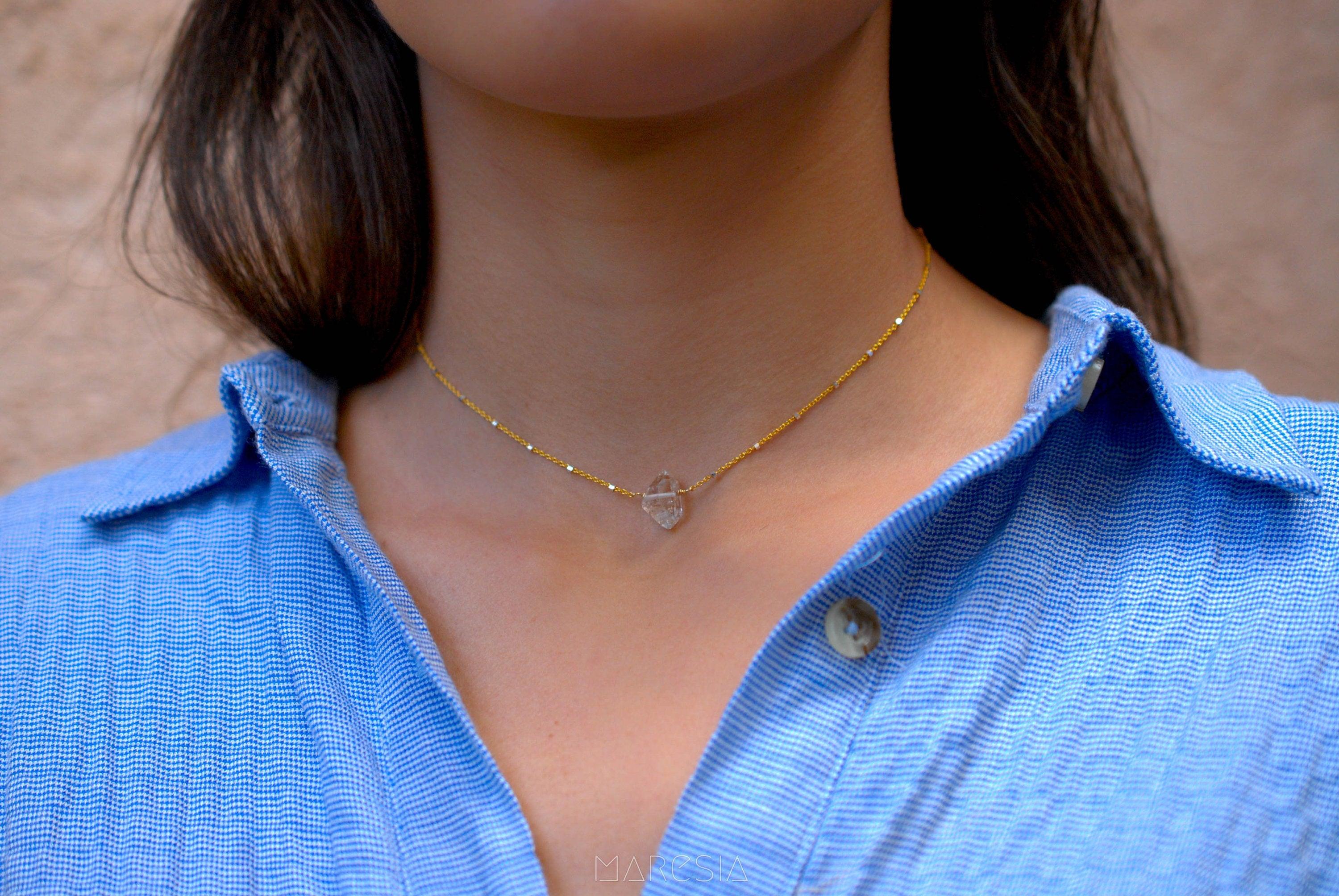 Herkimer Diamond necklace~ Gold Vermeil & Sterling Silver - Maresia Jewelry