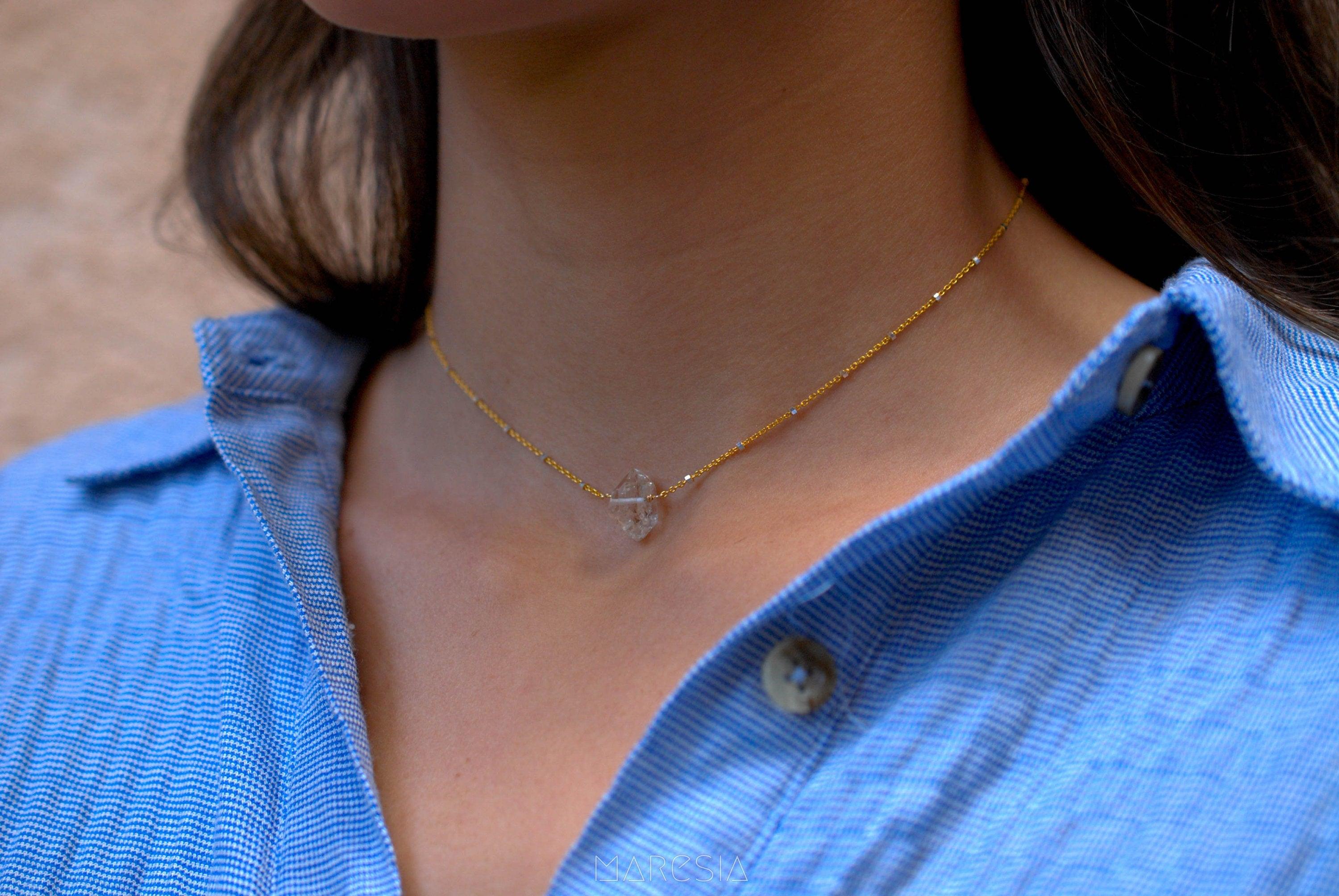 Herkimer Diamond necklace~ Gold Vermeil & Sterling Silver - Maresia Jewelry