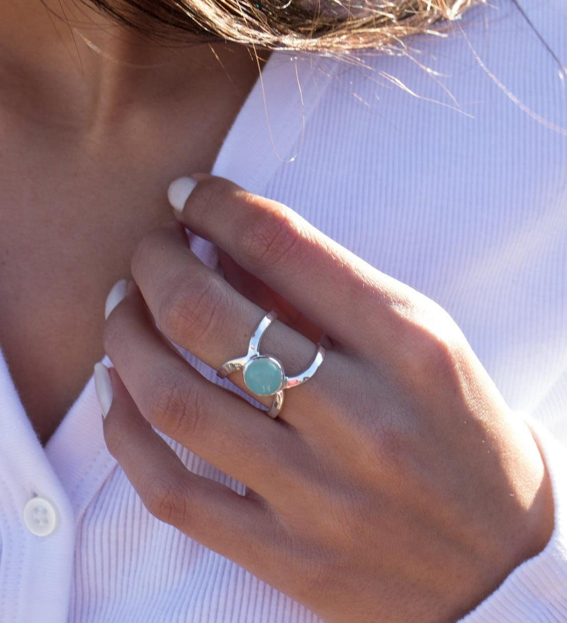 Aqua Chalcedony Double Band Ring ~Sterling Silver 925 ~ MR181 - Maresia Jewelry