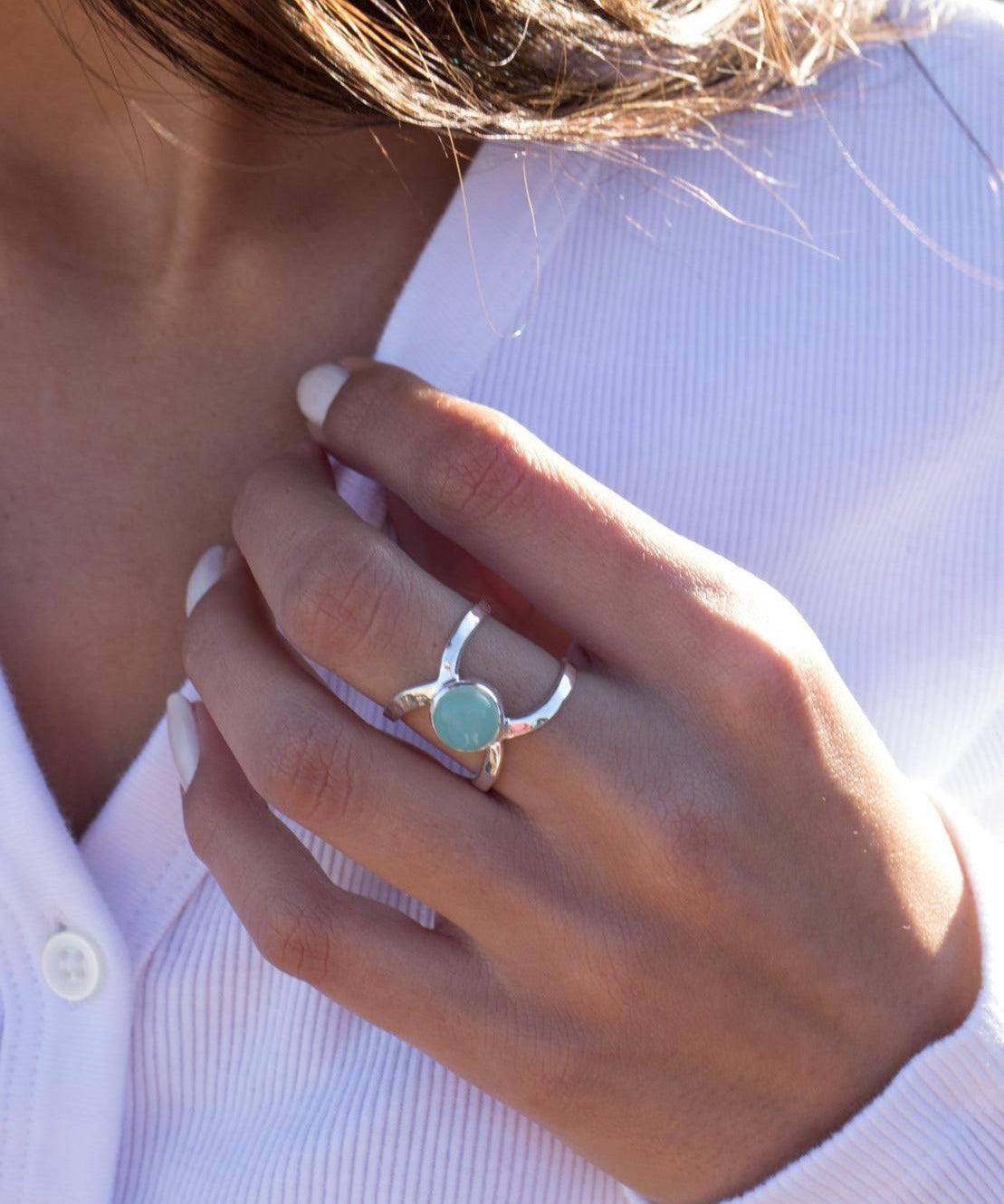 Aqua Chalcedony Double Band Ring ~Sterling Silver 925 ~ MR181 - Maresia Jewelry