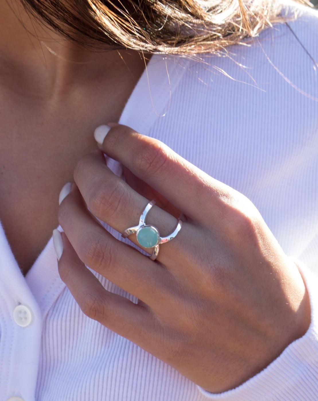 Aqua Chalcedony Double Band Ring ~Sterling Silver 925 ~ MR181 - Maresia Jewelry