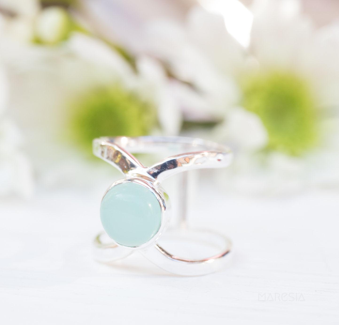 Aqua Chalcedony Double Band Ring ~Sterling Silver 925 ~ MR181 - Maresia Jewelry