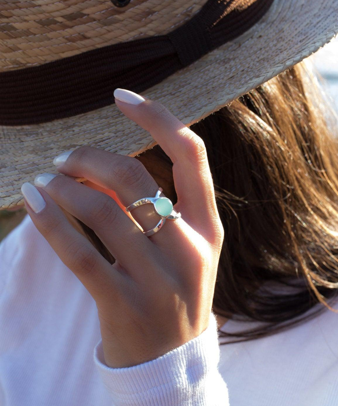 Aqua Chalcedony Double Band Ring ~Sterling Silver 925 ~ MR181 - Maresia Jewelry