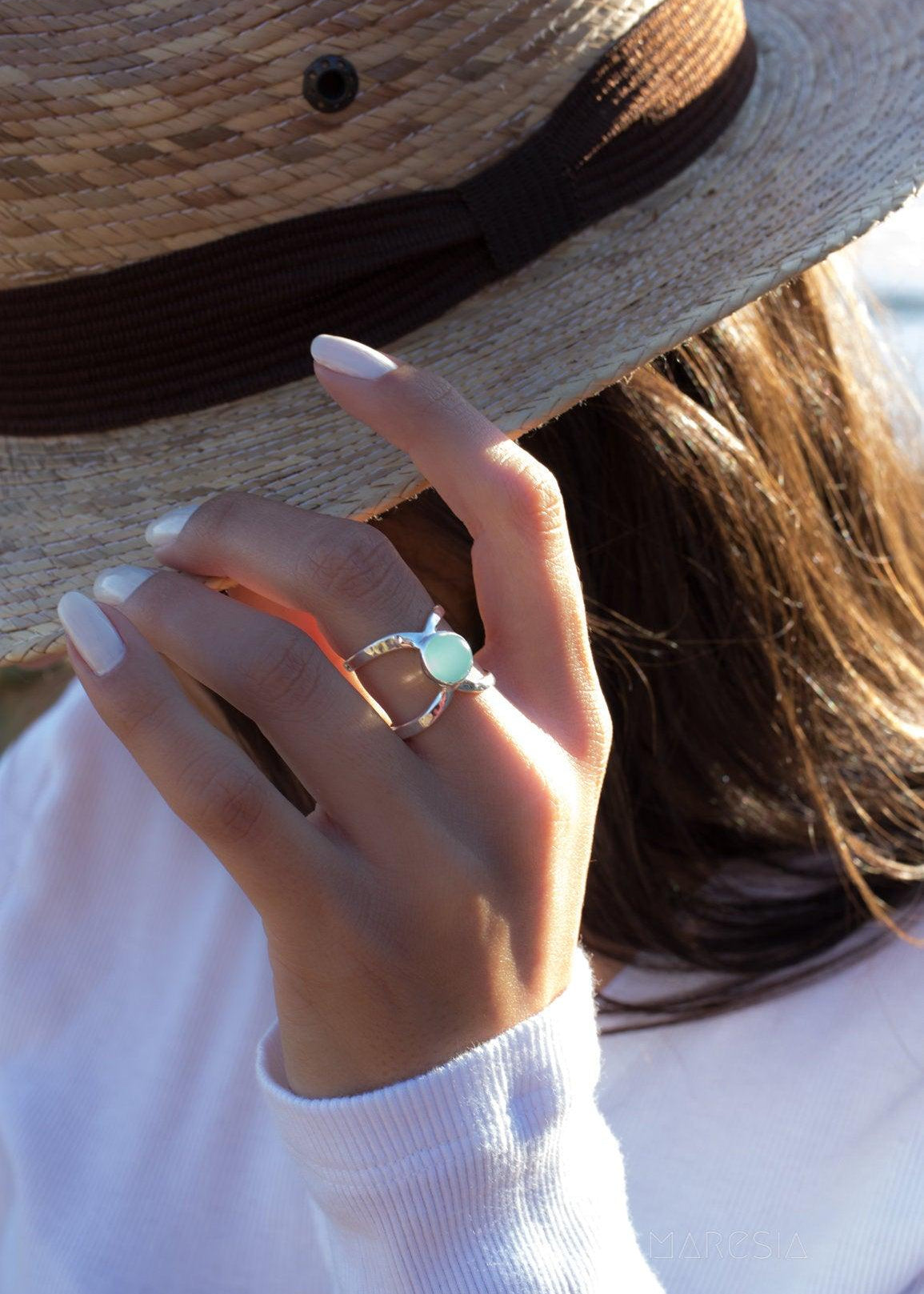Aqua Chalcedony Double Band Ring ~Sterling Silver 925 ~ MR181 - Maresia Jewelry