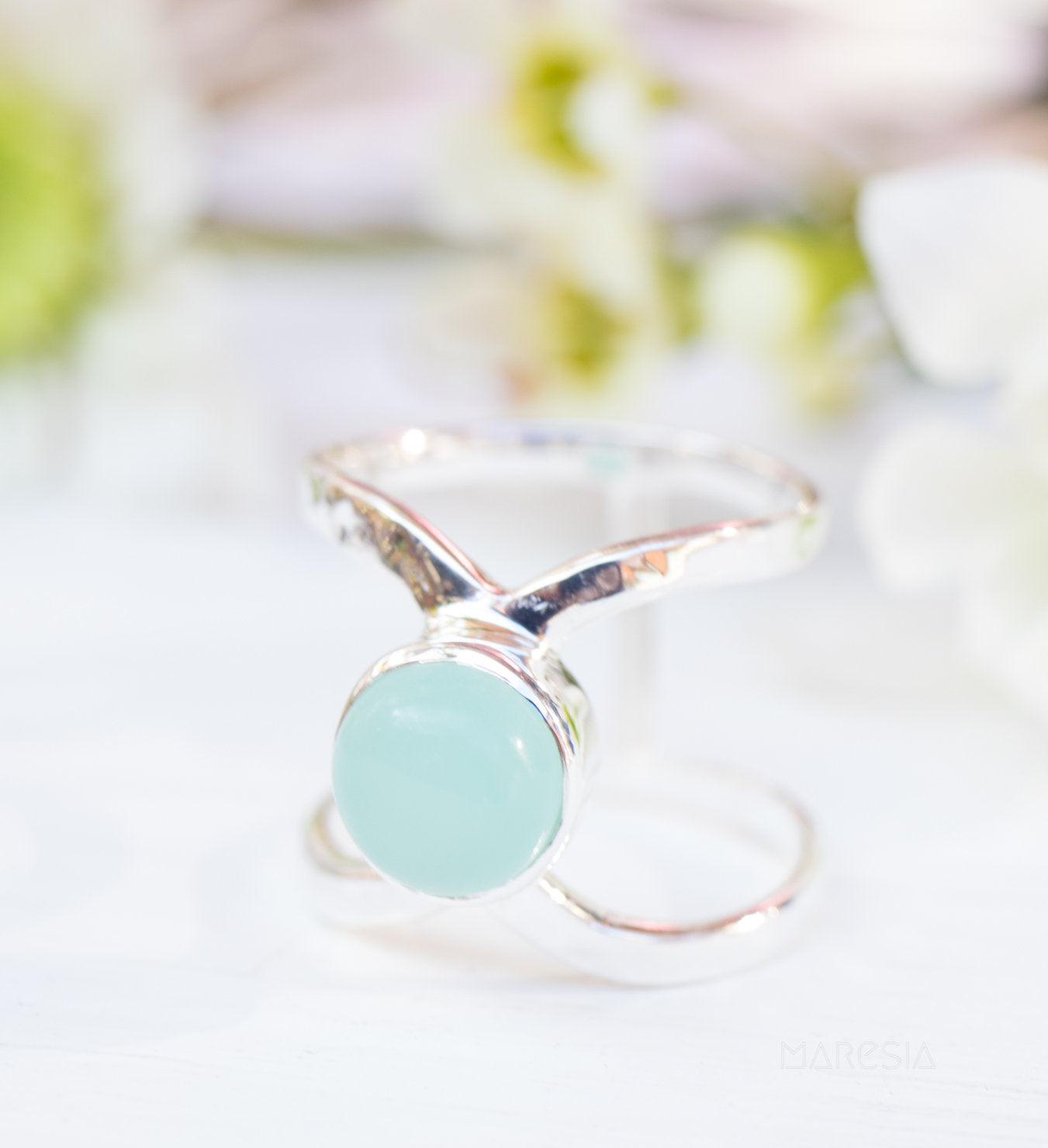 Aqua Chalcedony Double Band Ring ~Sterling Silver 925 ~ MR181 - Maresia Jewelry
