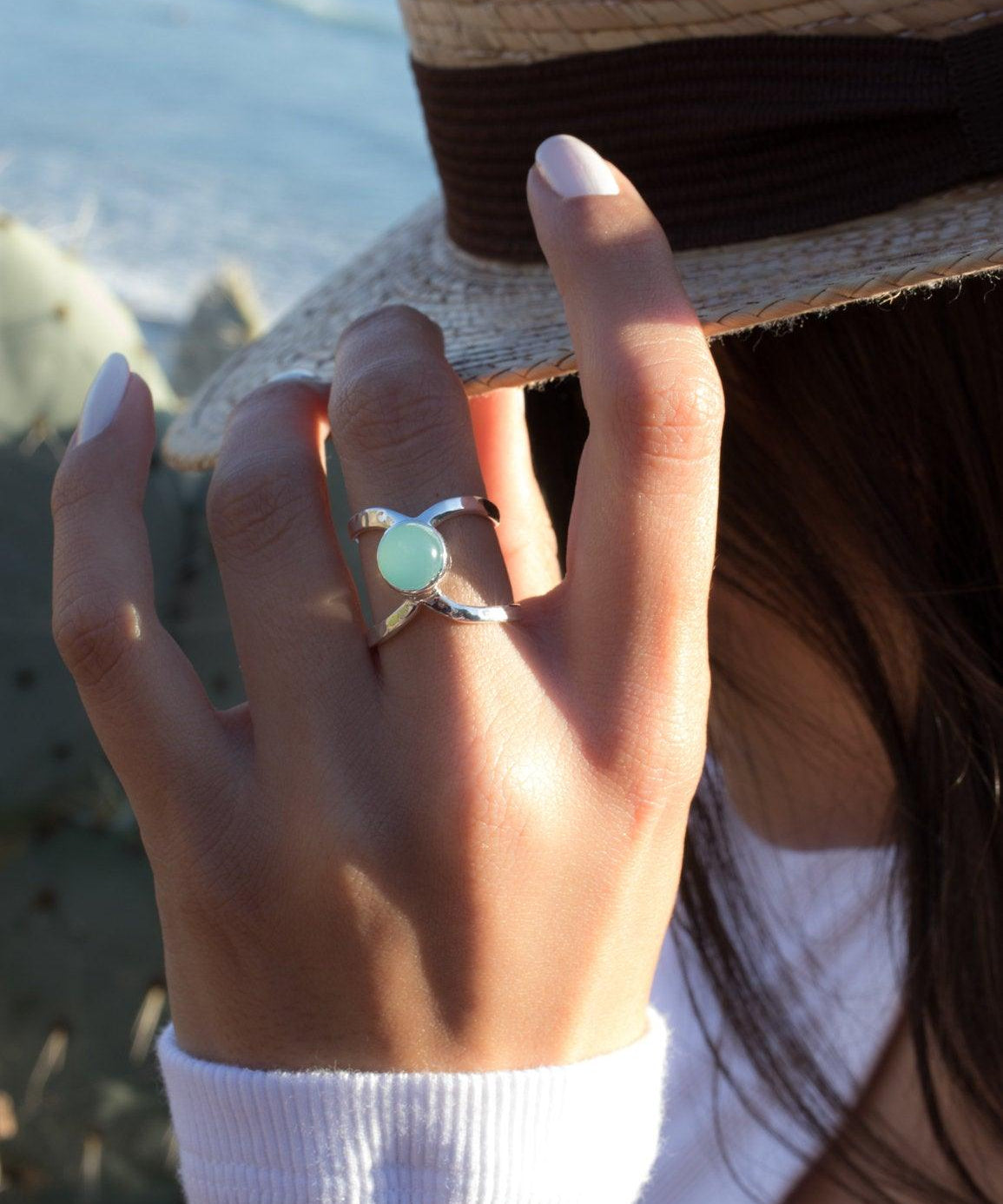 Aqua Chalcedony Double Band Ring ~Sterling Silver 925 ~ MR181 - Maresia Jewelry