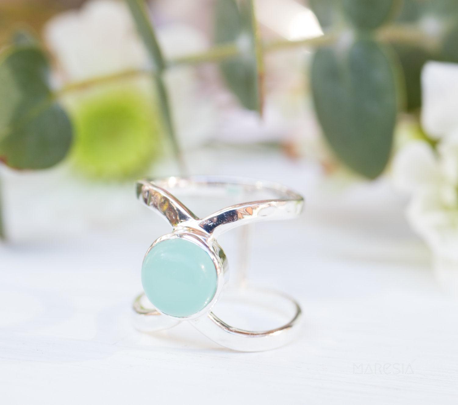 Aqua Chalcedony Double Band Ring ~Sterling Silver 925 ~ MR181 - Maresia Jewelry