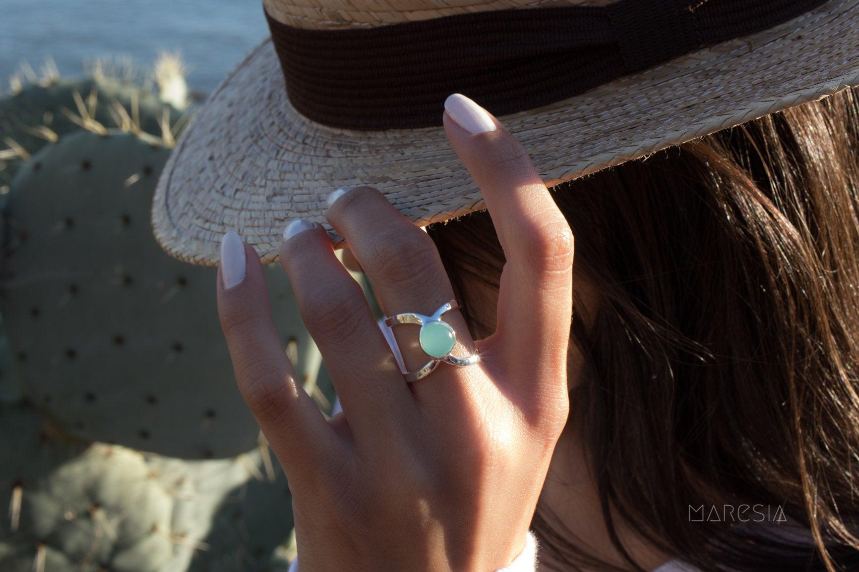 Aqua Chalcedony Double Band Ring ~Sterling Silver 925 ~ MR181 - Maresia Jewelry