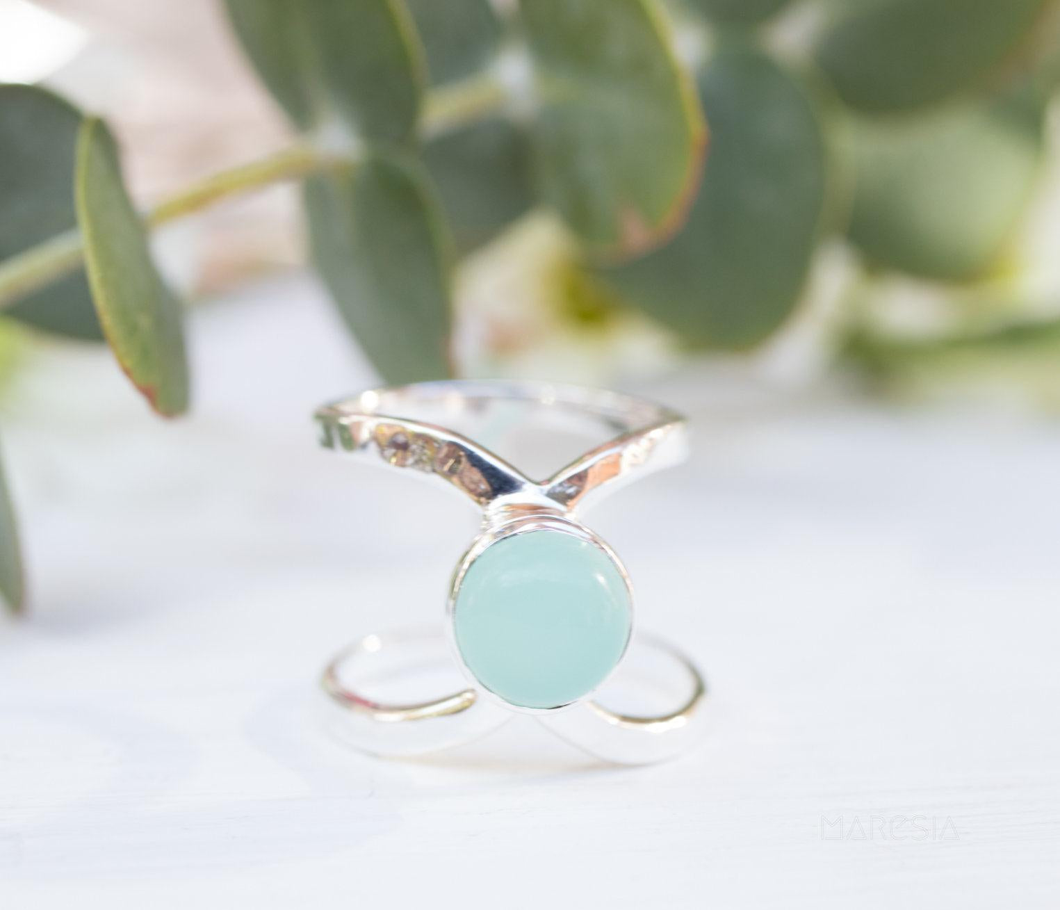 Aqua Chalcedony Double Band Ring ~Sterling Silver 925 ~ MR181 - Maresia Jewelry