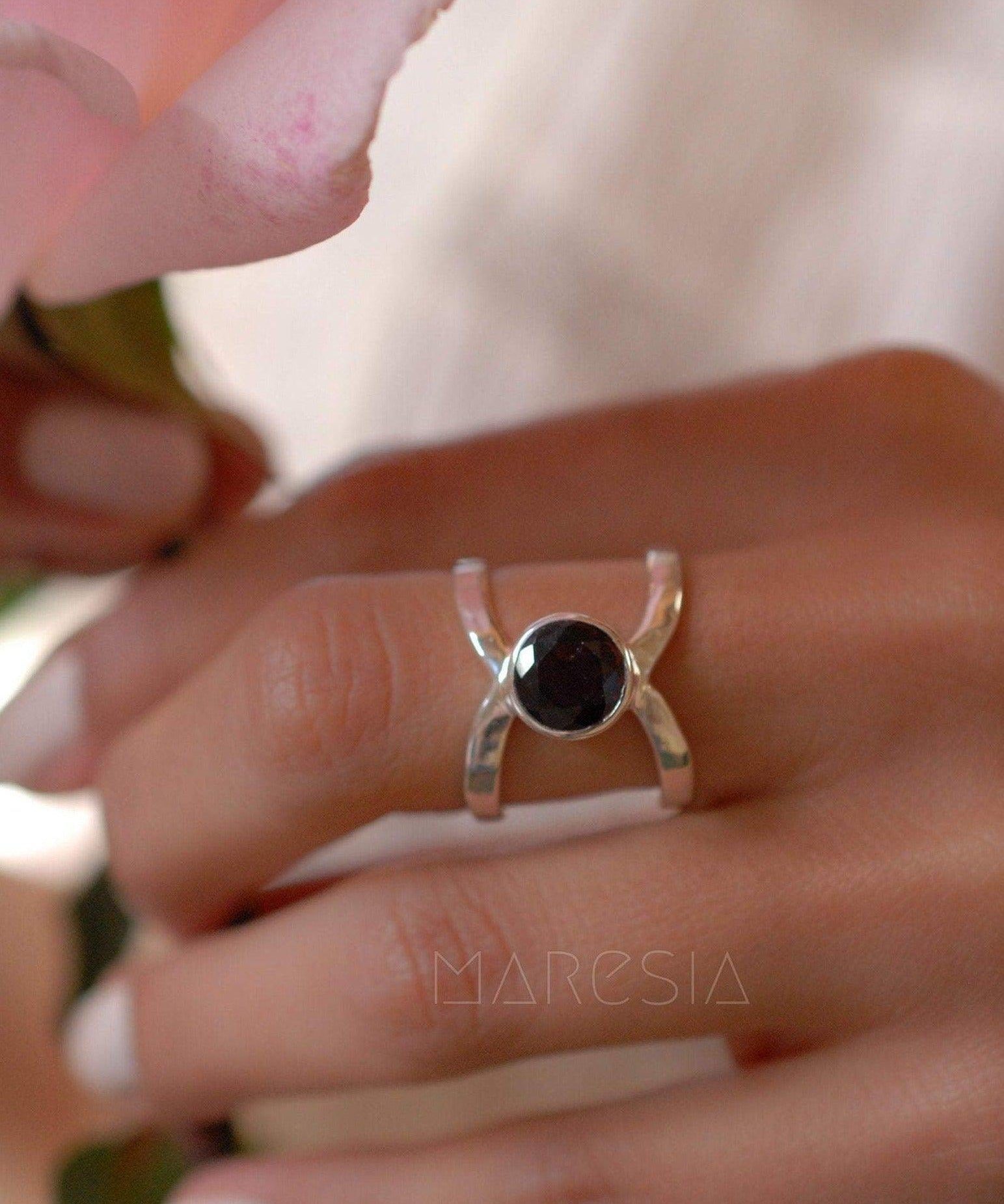 Garnet Double Band Ring ~ Sterling Silver 925 ~ MR006 - Maresia Jewelry