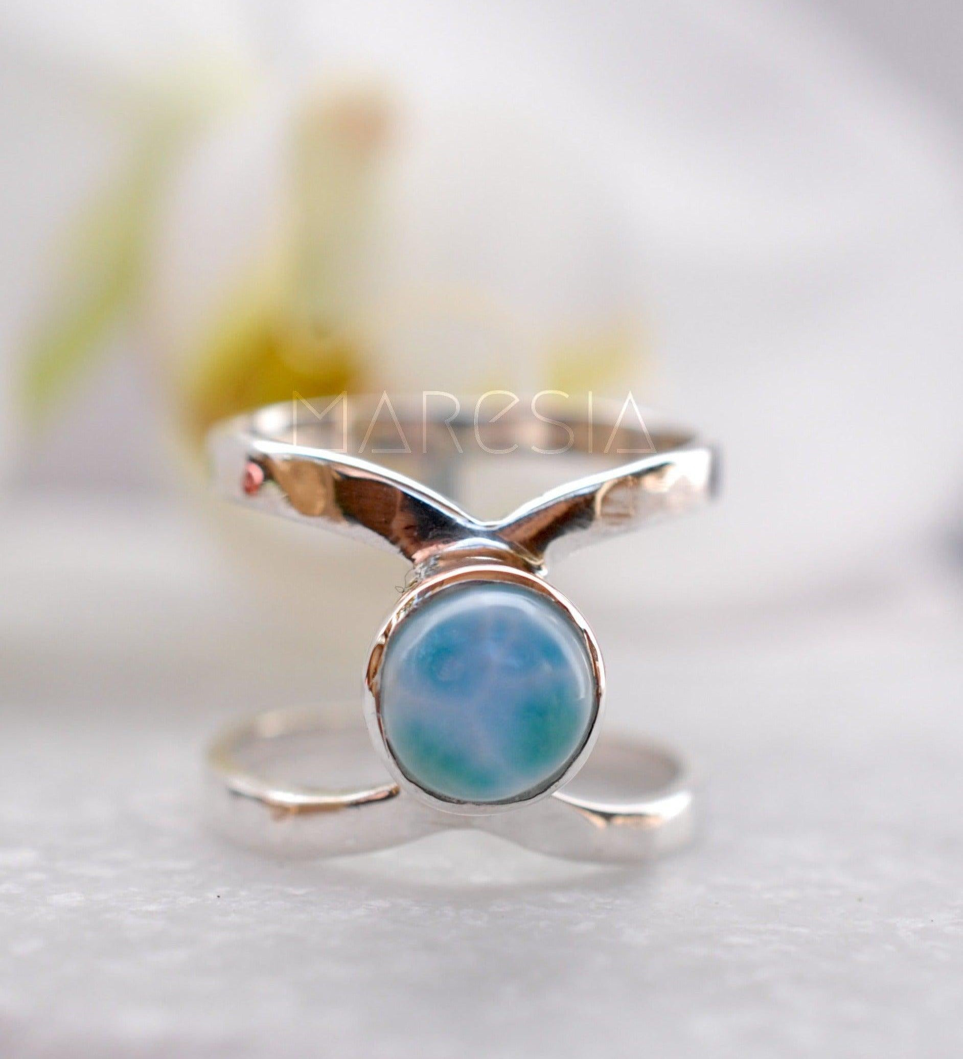 Larimar Double Band Ring ~ Sterling Silver 925 ~ MR007 - Maresia Jewelry