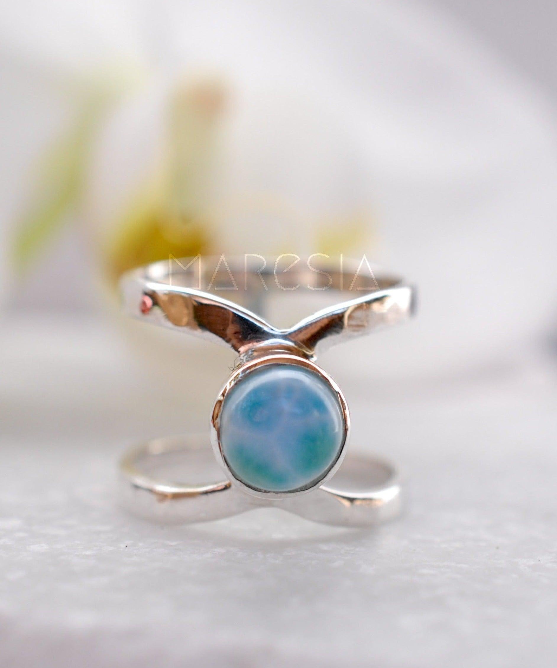 Larimar Double Band Ring ~ Sterling Silver 925 ~ MR007 - Maresia Jewelry