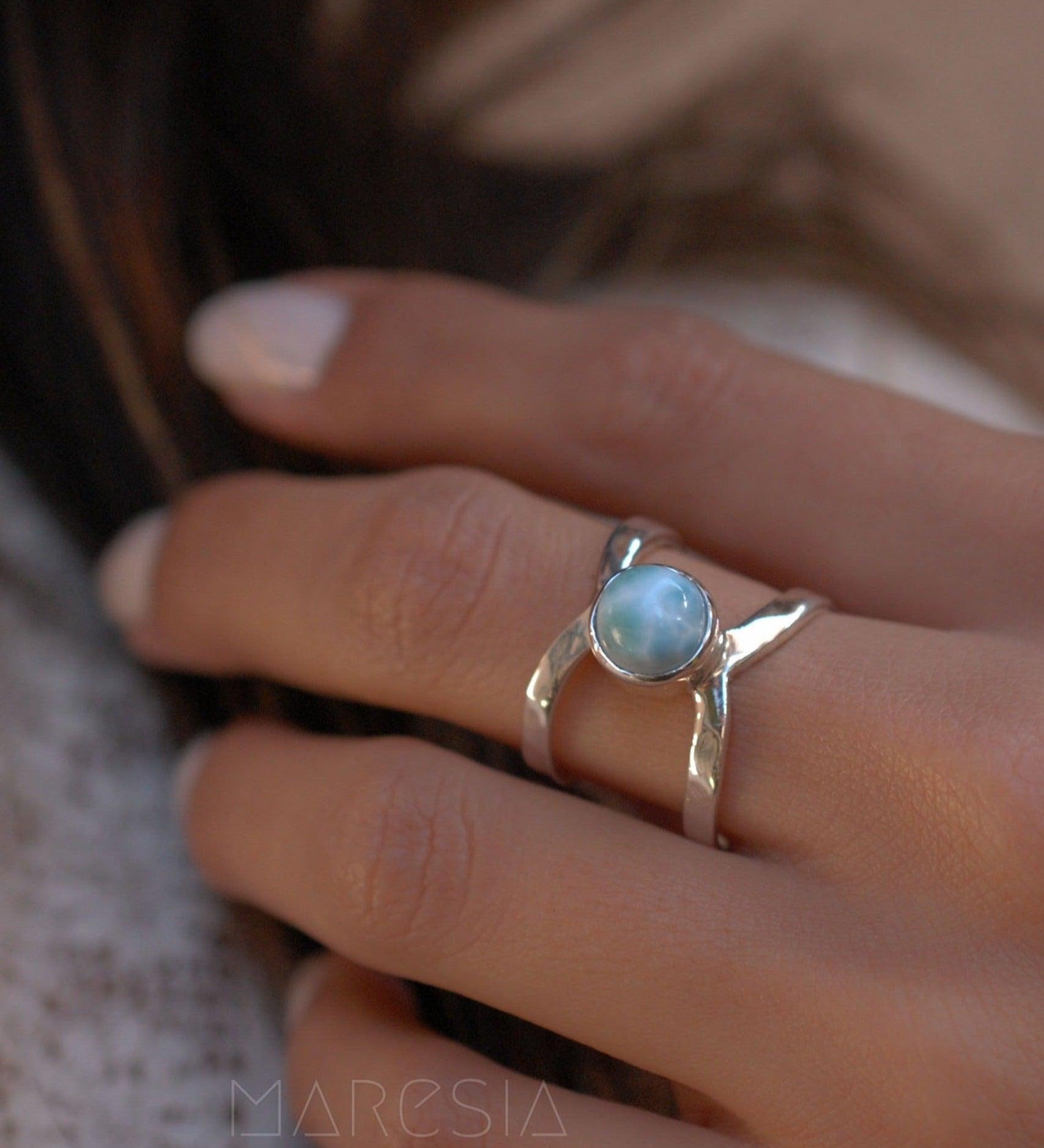 Larimar Double Band Ring ~ Sterling Silver 925 ~ MR007 - Maresia Jewelry
