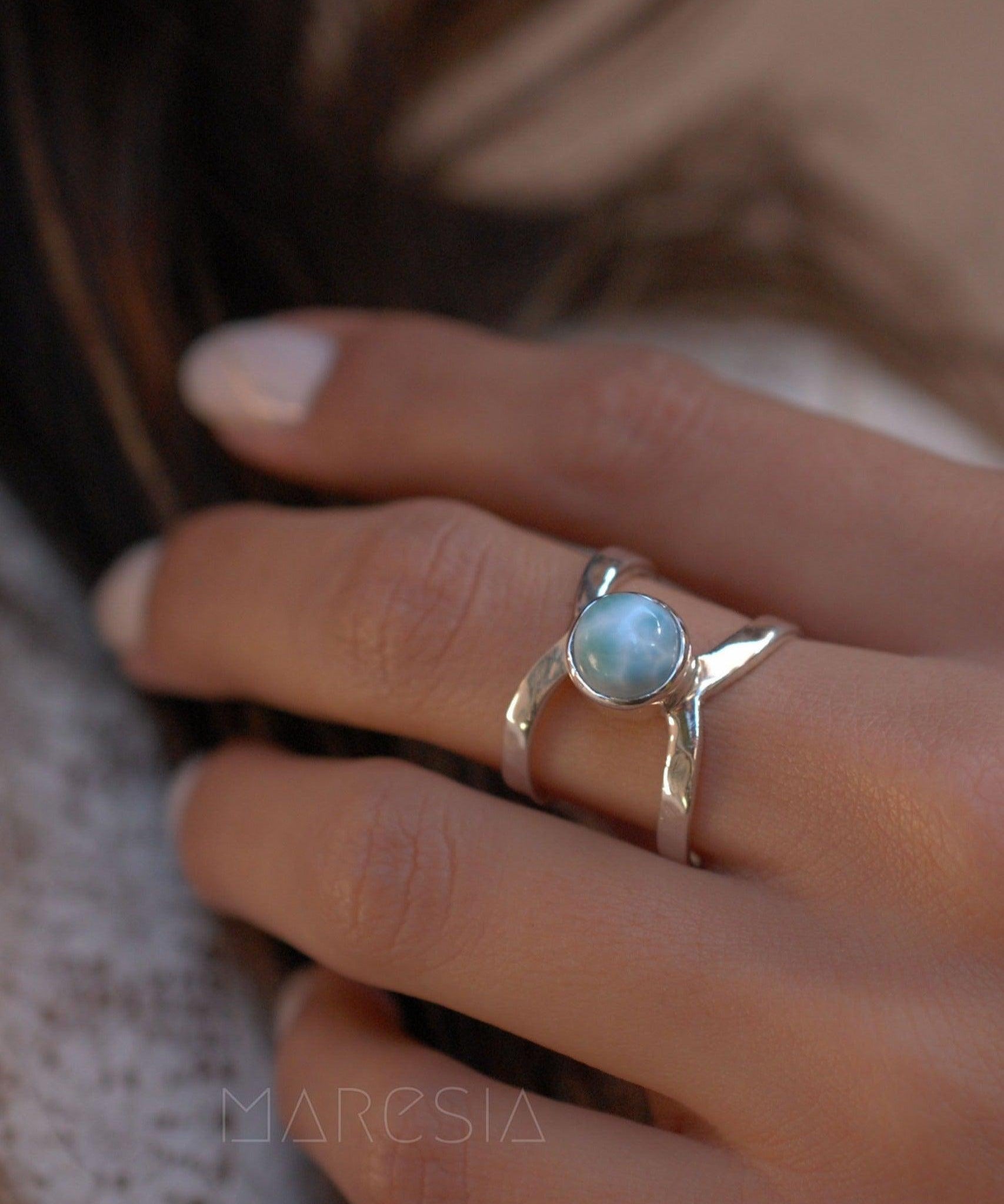 Larimar Double Band Ring ~ Sterling Silver 925 ~ MR007 - Maresia Jewelry