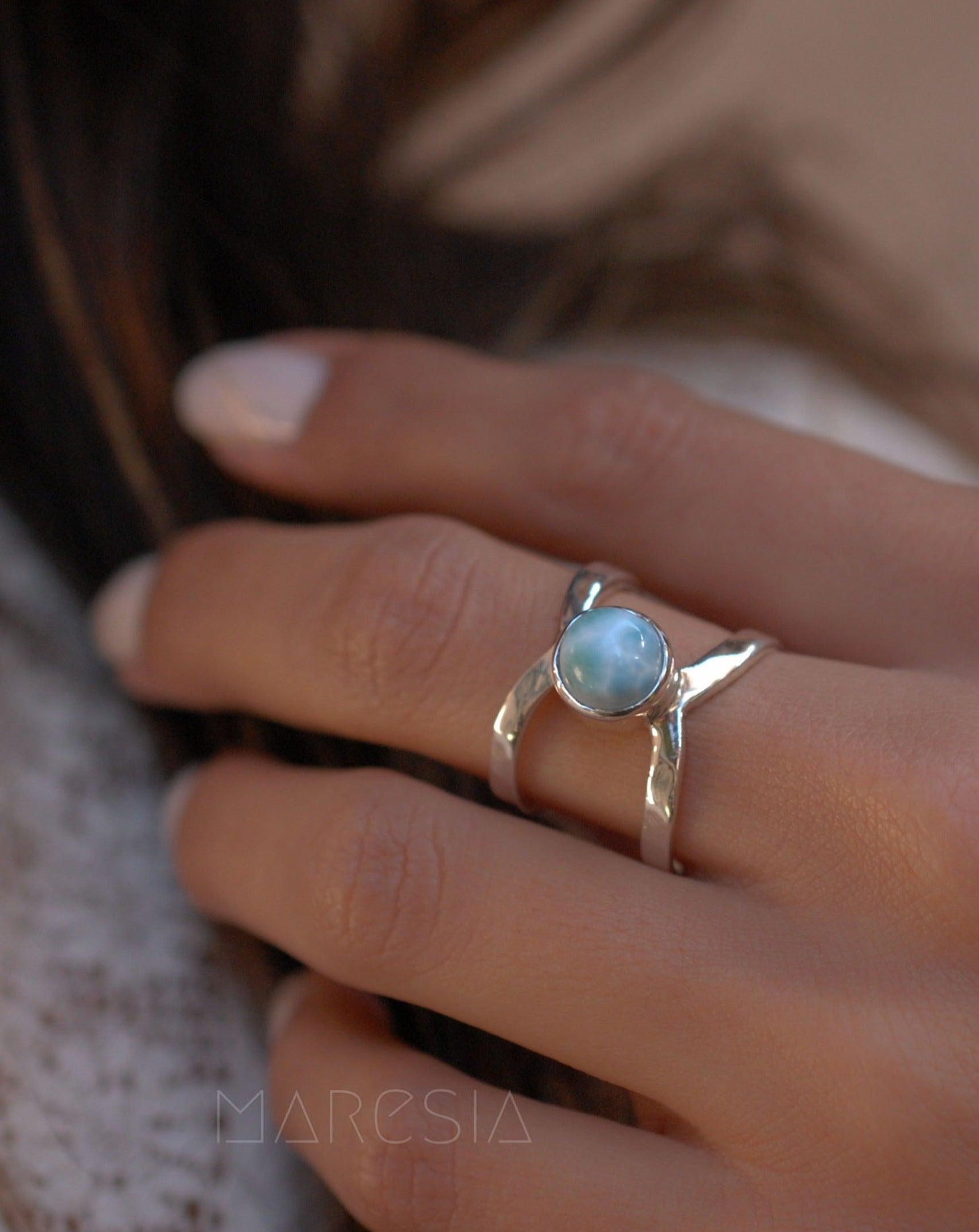 Larimar Double Band Ring ~ Sterling Silver 925 ~ MR007 - Maresia Jewelry