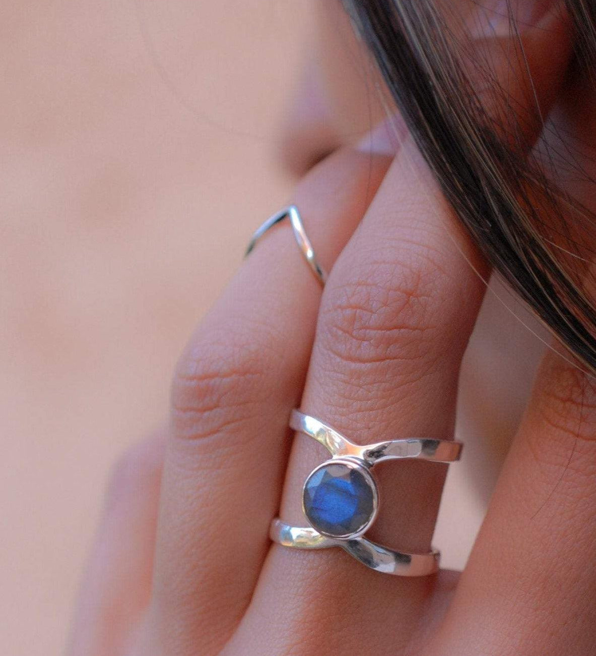 Rainbow Labradorite  Double Band Ring ~ Sterling Silver 925 ~  MR004 - Maresia Jewelry