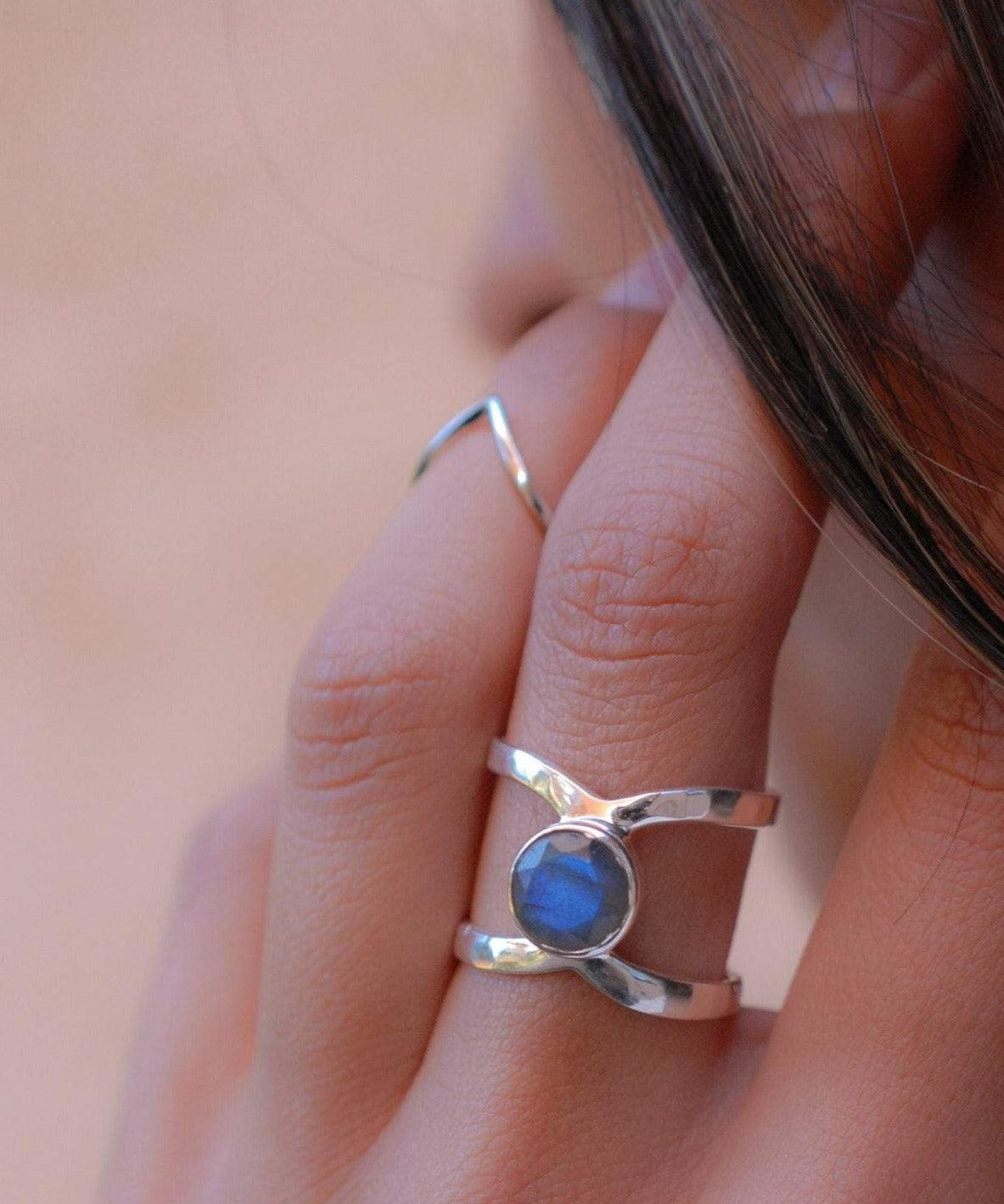 Rainbow Labradorite  Double Band Ring ~ Sterling Silver 925 ~  MR004 - Maresia Jewelry