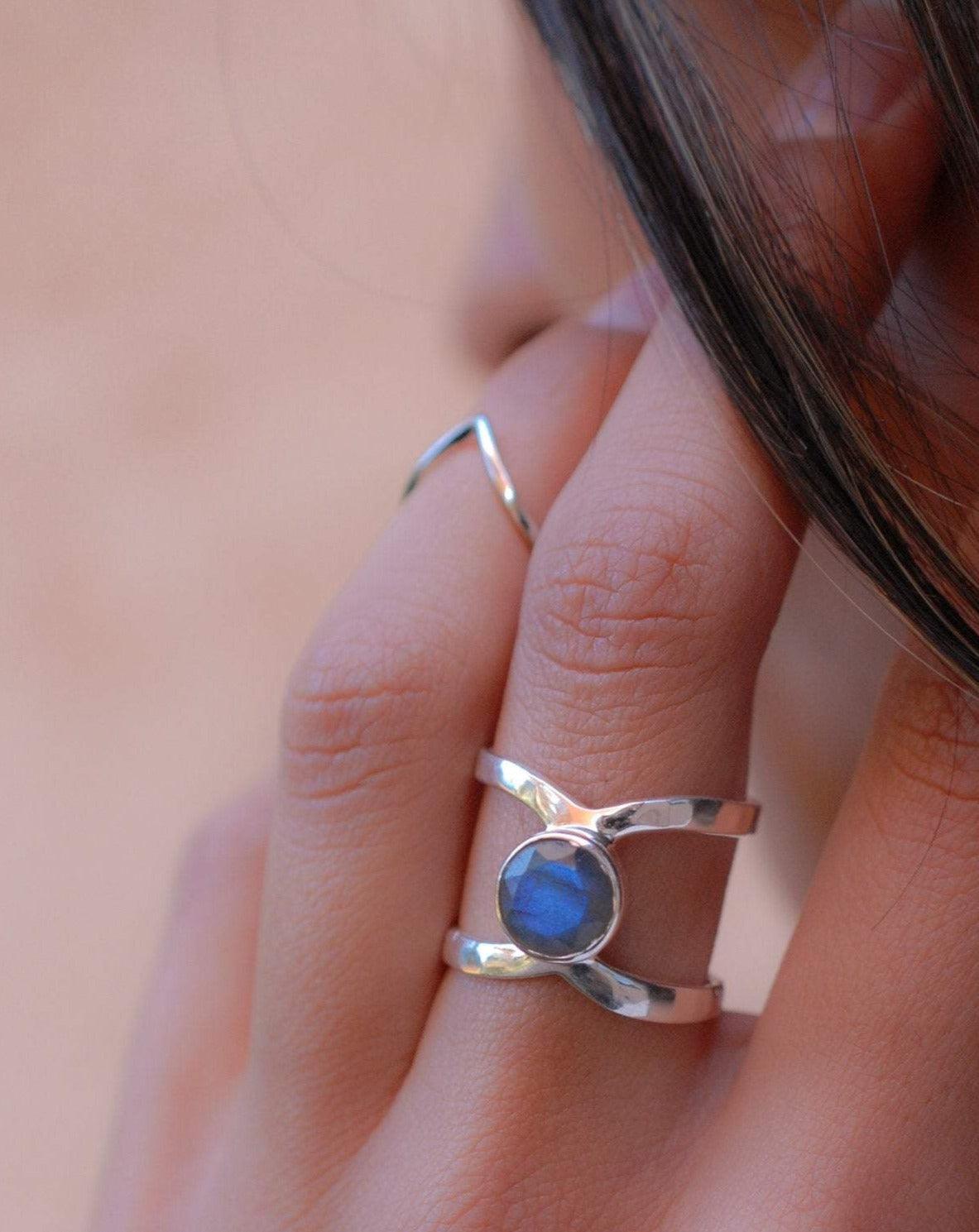 Rainbow Labradorite  Double Band Ring ~ Sterling Silver 925 ~  MR004 - Maresia Jewelry