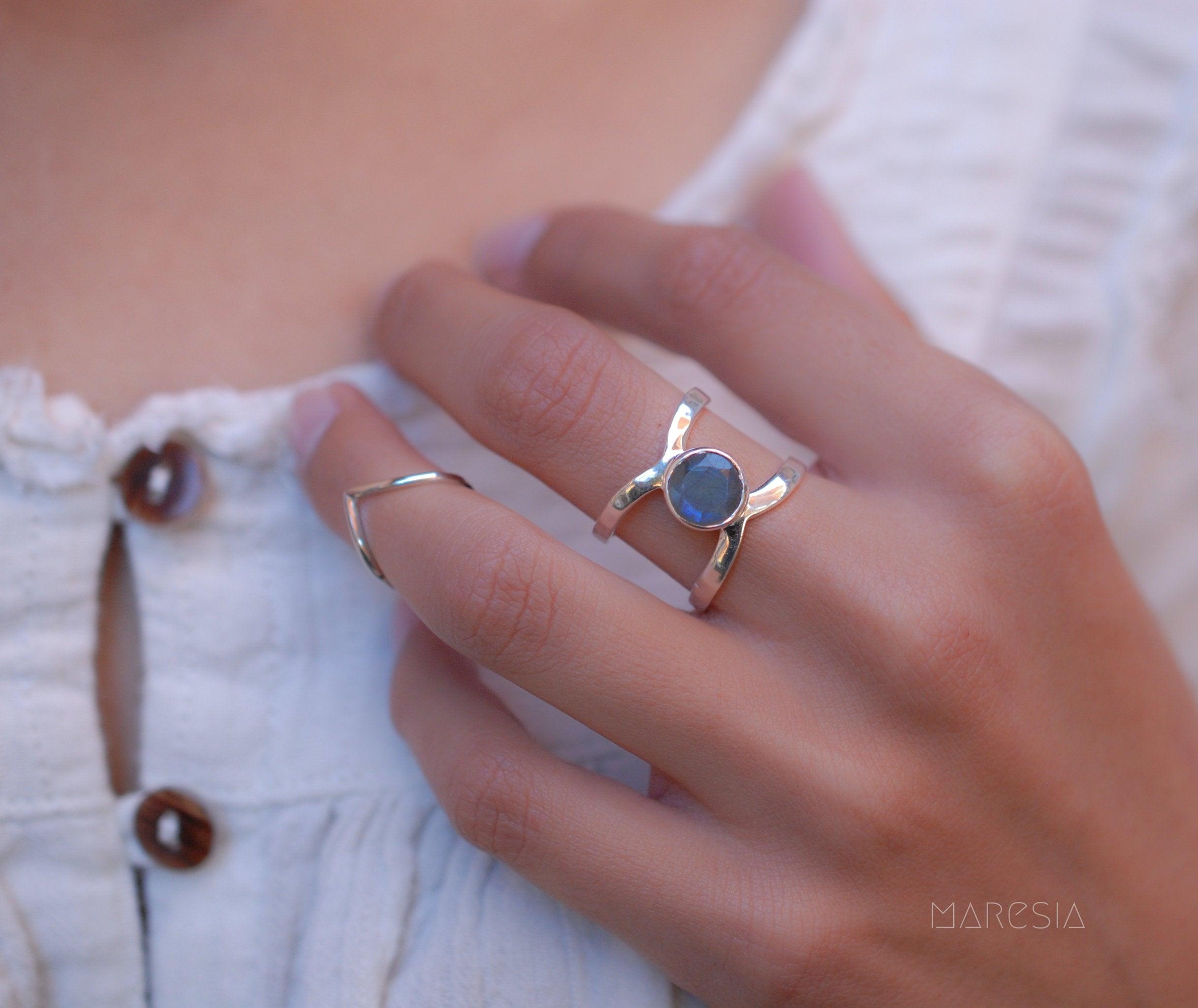 Rainbow Labradorite  Double Band Ring ~ Sterling Silver 925 ~  MR004 - Maresia Jewelry
